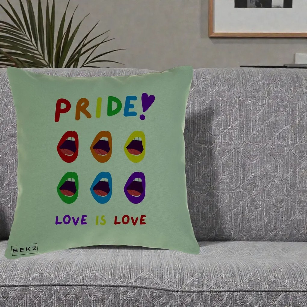 Perna Personalizata Pride Love is Love Curcubeu, 40x40 cm, Verde, Husa Detasabila, Perna Inclusa, BEKZ®
