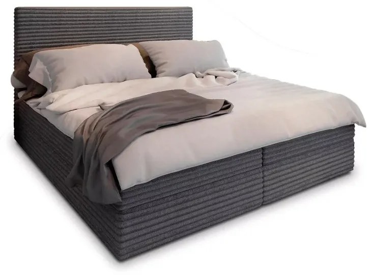 Pat tapițat boxspring ISPIRA 160x200 cm gri Saltele: Matrace Bonell pružinová