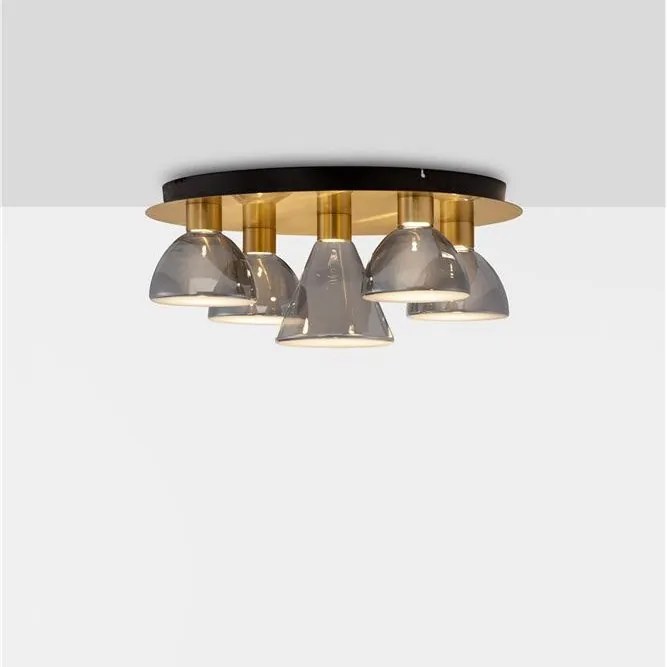 Plafoniera cu 5 spoturi LED, Metal, Sticla, Fumuriu, Voi
