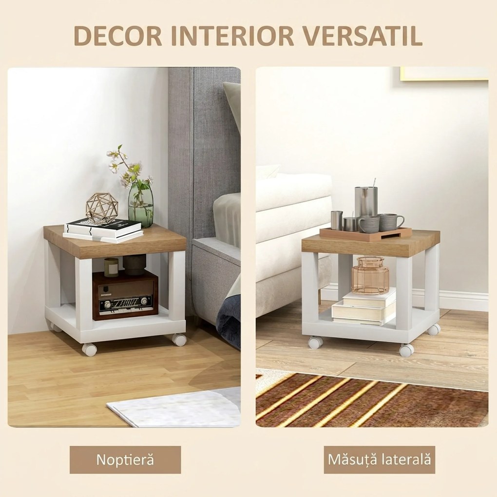 HOMCOM Măsuță Con Roți E Mensola Deschisă 40 X 40 X 40 cm | Aosom Romania