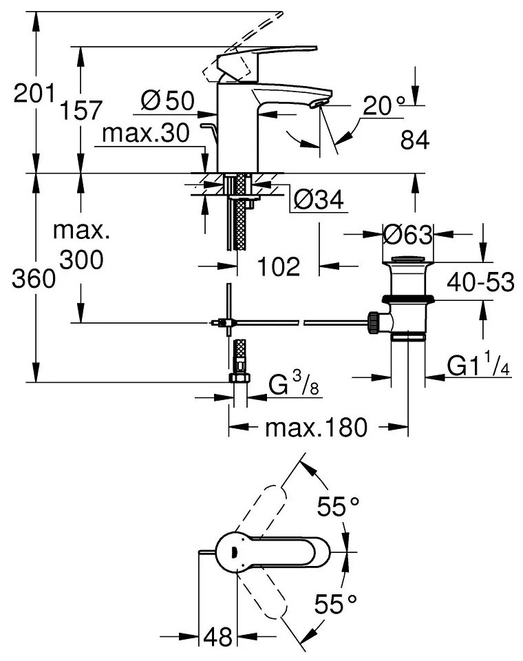 Baterie lavoar Grohe Eurostyle Cosmopolitan, marimea S, ventil inclus, crom lucios