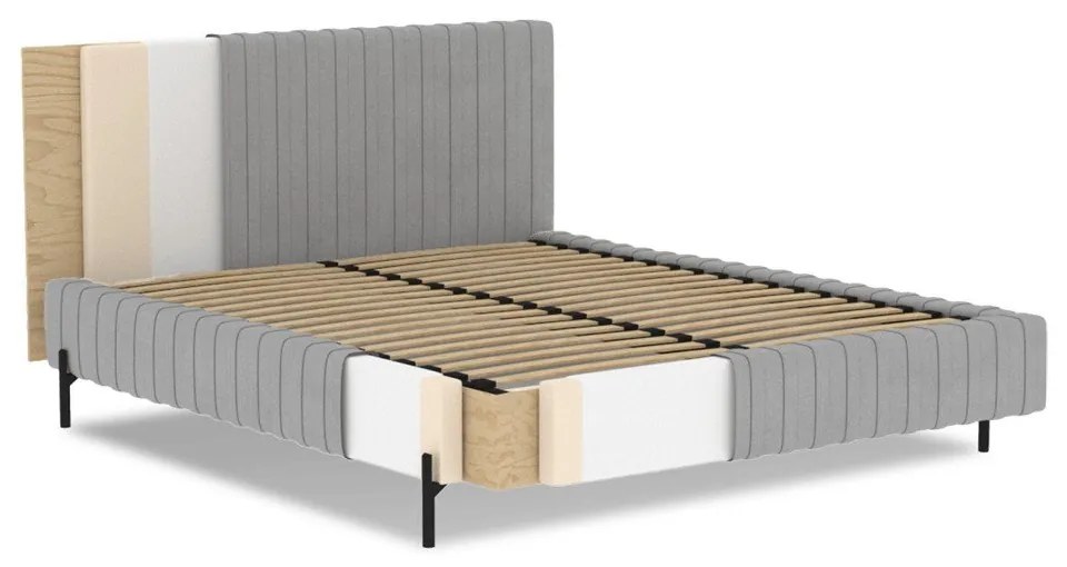 Pat matrimonial galben ocru tapițat cu spațiu de depozitare cu somieră 160x200 cm Plissa – ELTAP