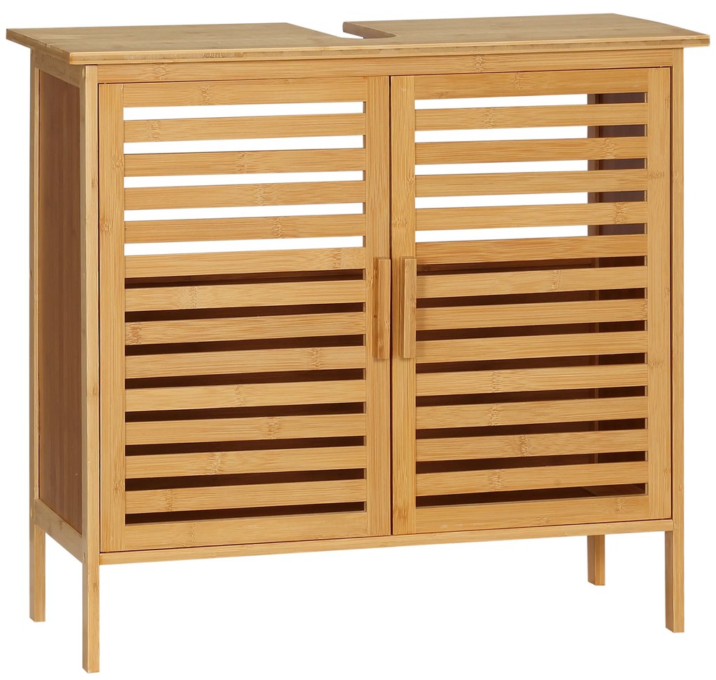 kleankin Mobila sub chiuvetă baie din bambus mobilier sub vasca 2 uși 66 x 29 x 61,5 cm | Aosom Romania