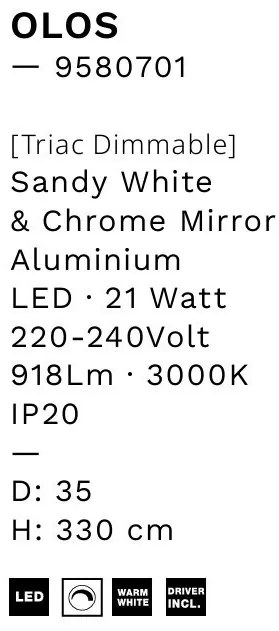 Lampadar LED suspendat de tavan OLOS, H-330cm