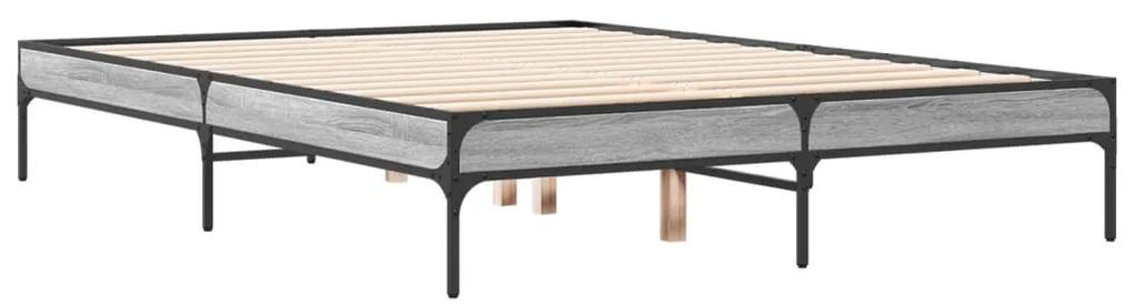 845039 vidaXL Cadru de pat, gri sonoma, 140x190 cm, lemn prelucrat și metal
