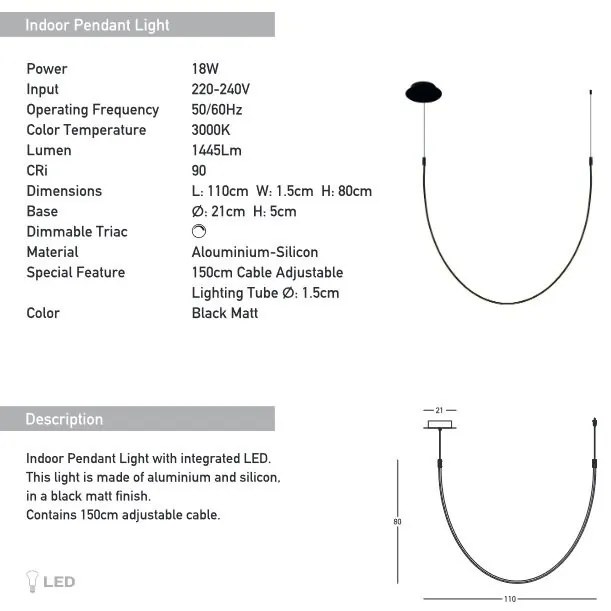 Pendul LED design decorativ modern Tube L-110cm