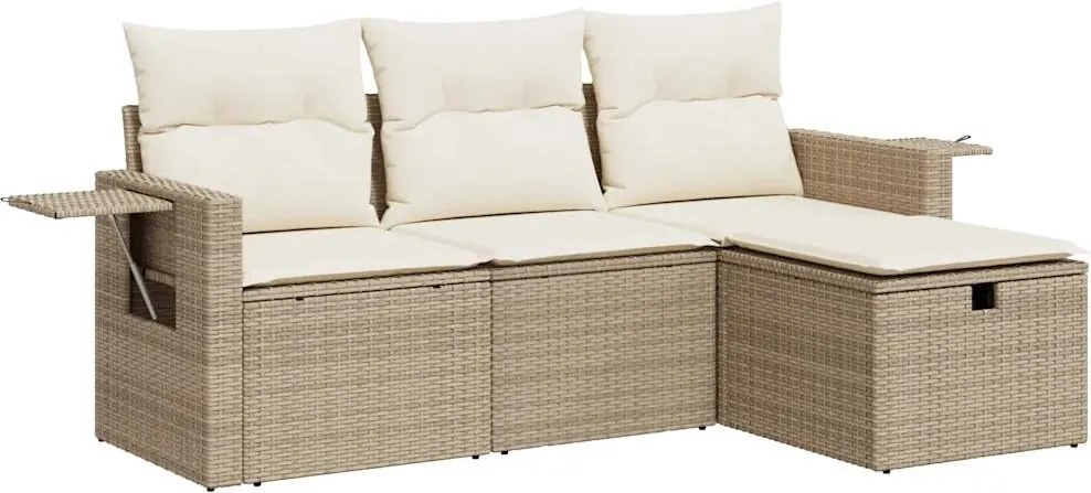 vidaXL Set canapele de grădină, 4 piese, cu perne, bej, poliratan