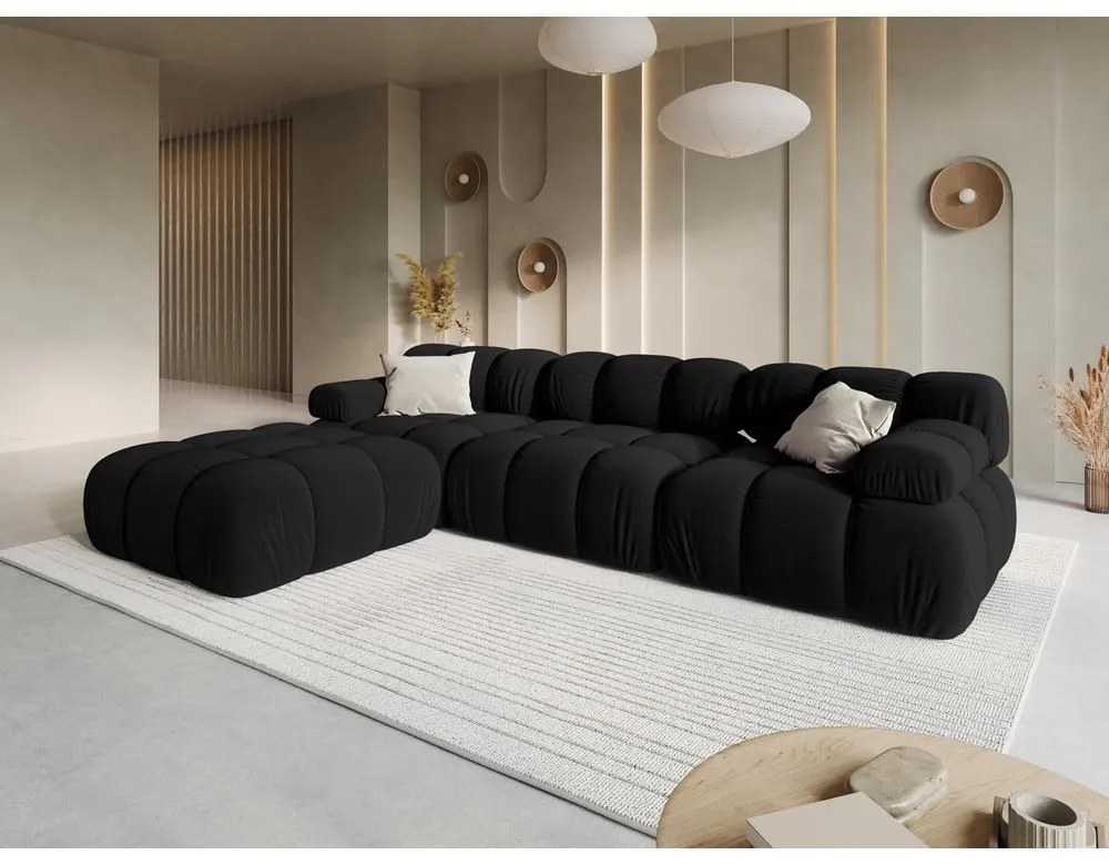 Colțar negru cu tapițerie din catifea Bellis – Micadoni Home