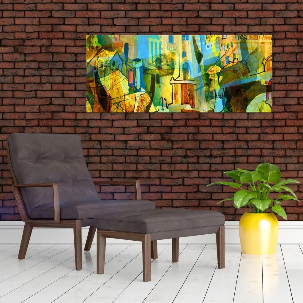 Tablou - Arhitectură, abstractizare cubistă (120x50 cm)