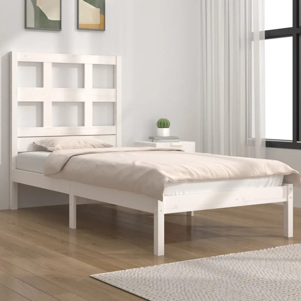 vidaXL Cadru pat fără saltea, alb, 90x190 cm, lemn masiv de pin