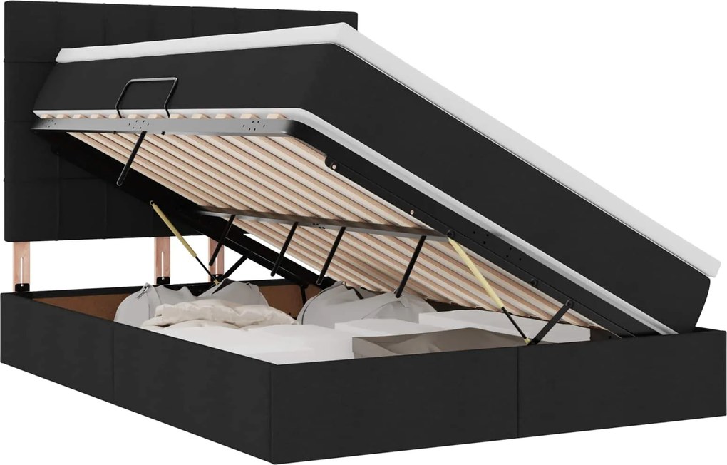 vidaXL Pat cu saltea și LED cu saltea Negru 140 x 190 cm Poliester