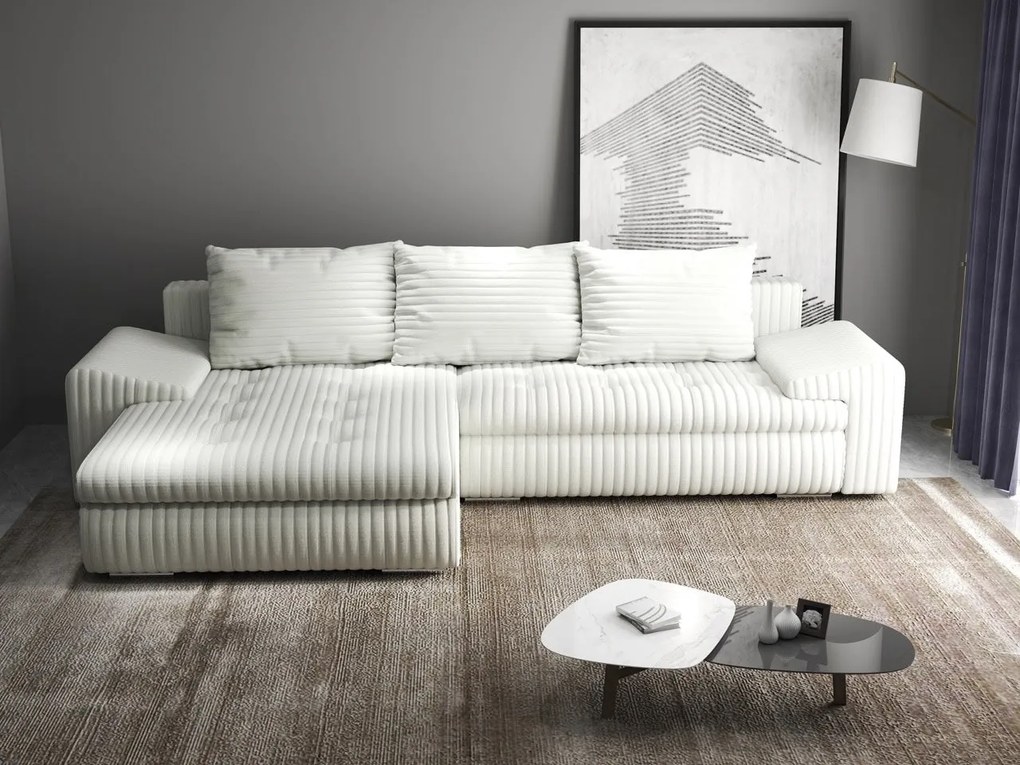 Colțar extensibil dumonde cu ladă de depozitare si sezut confortabil din spuma high-density, Leonardo Ambience Ivory 260x185 cm