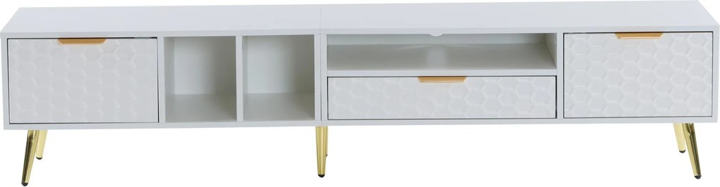 Suport TV modern cu model fagure, multiple funcții de depozitare, 180x40x41 cm, Alb