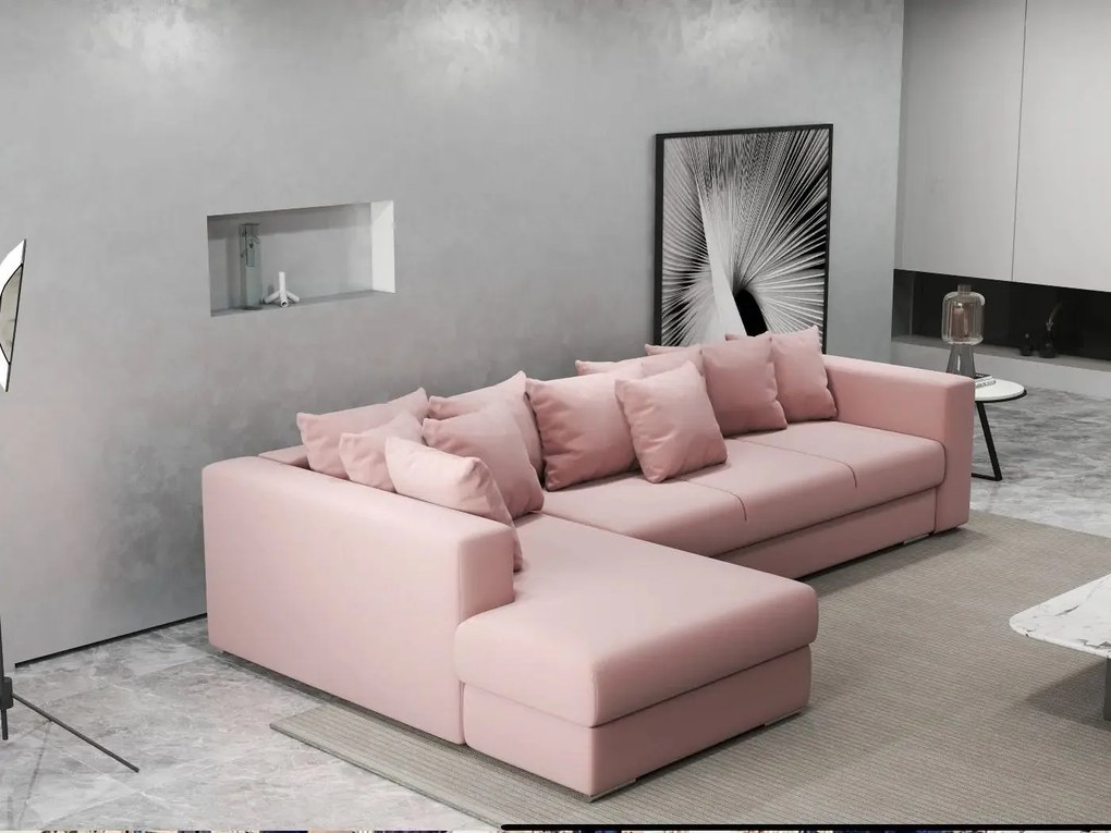 Colțar extensibil dumonde cu ladă de depozitare si sezut confortabil din spuma high-density, Gloria Royal Pink 320x183 cm