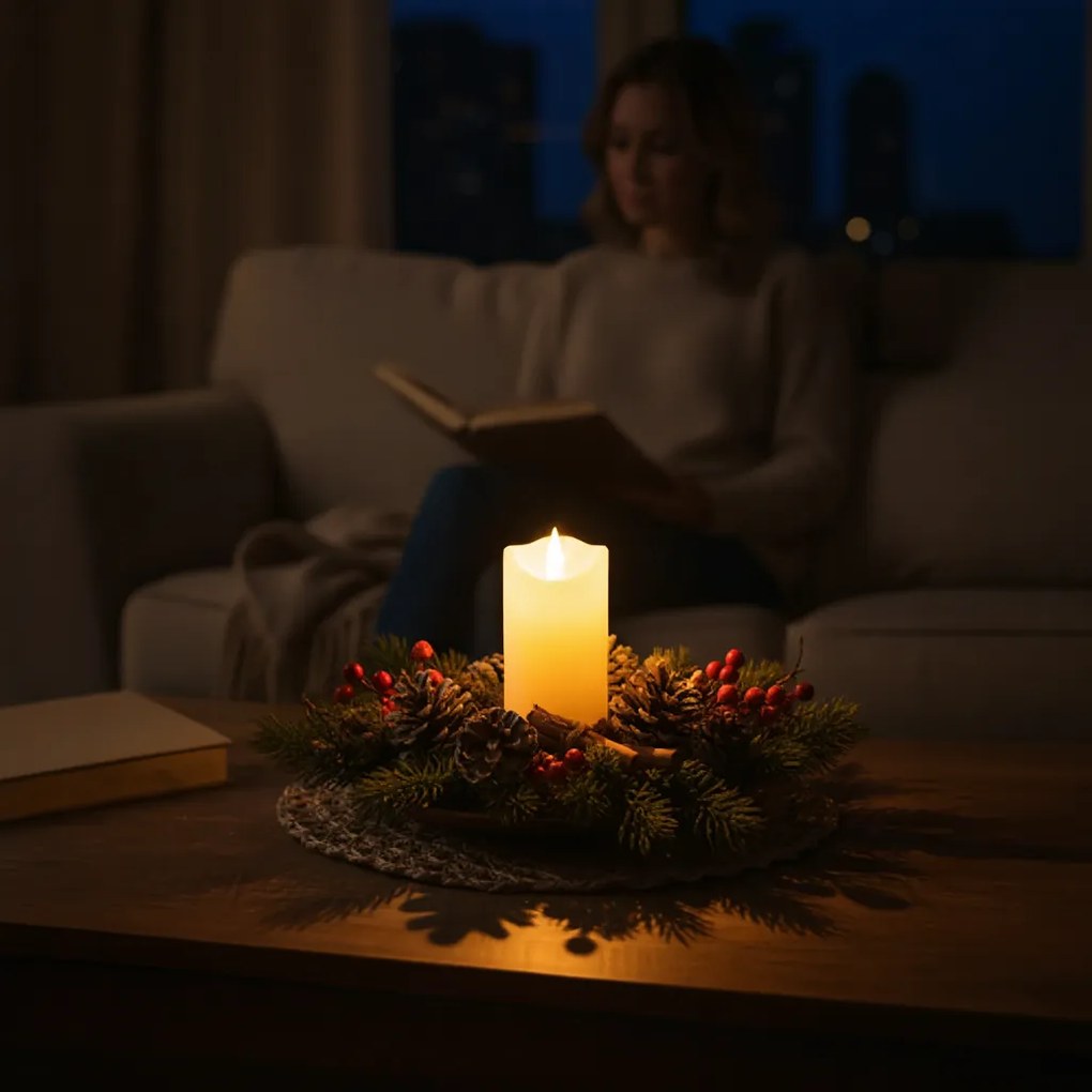 Lumanare cu LED pe coloana RUHHY 12,5 cm bej