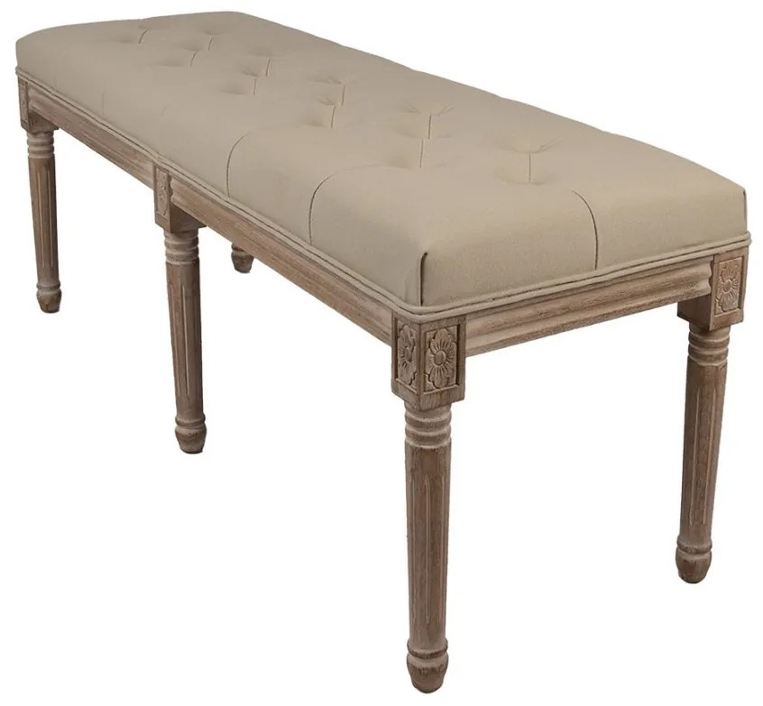 Bancheta shabby chic 2 locuri, bej, stofa, 122x41x46 cm