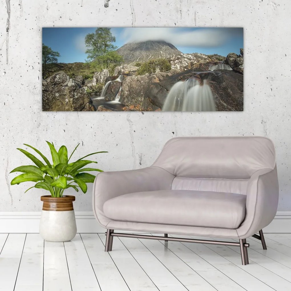 Tablou cu cascadele și munți (120x50 cm)