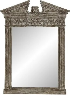 Oglindă sculptată manual din lemn masiv de mango, finisaj antichizat, piesa unicat „Parthenon Mirror"