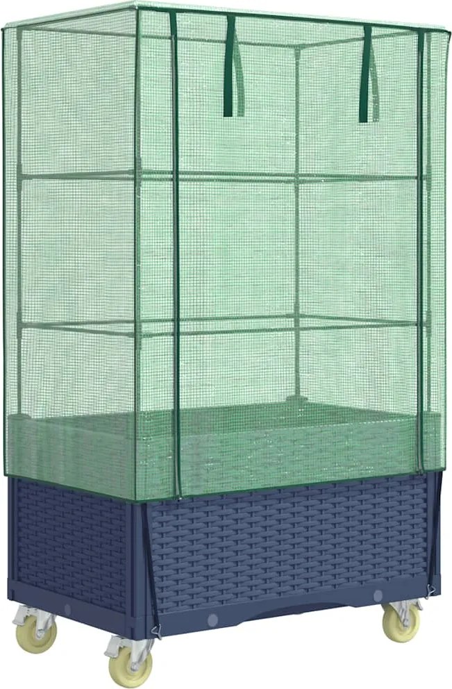 vidaXL Strat înălțat cu husă și roți, aspect ratan, 80x50x182 cm