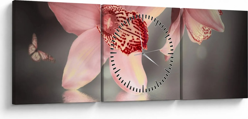 Tablou - Flori și fluture (cu ceas) (90x30 cm)