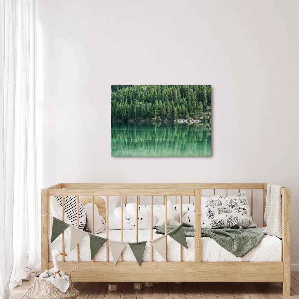 Tablou - Coniferi lângă lac (70x50 cm)