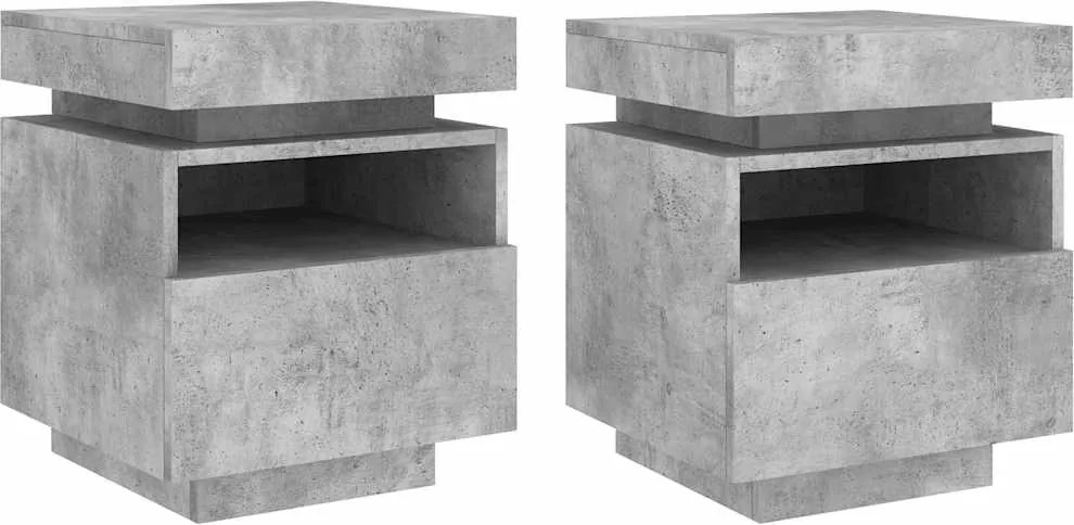 vidaXL Noptiere cu lumini LED, 2 buc., gri beton, 40x39x48,5 cm
