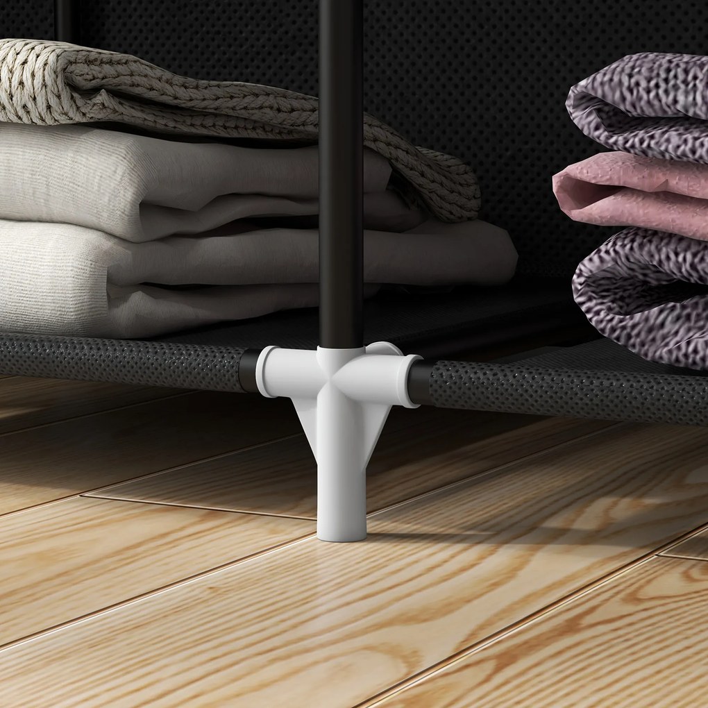 HOMCOM Dulap din Material Textil cu Bază Înălțată, 8 Rafturi și 2 Bare, 125x43x162.5 cm, Gri Închis | Aosom Romania