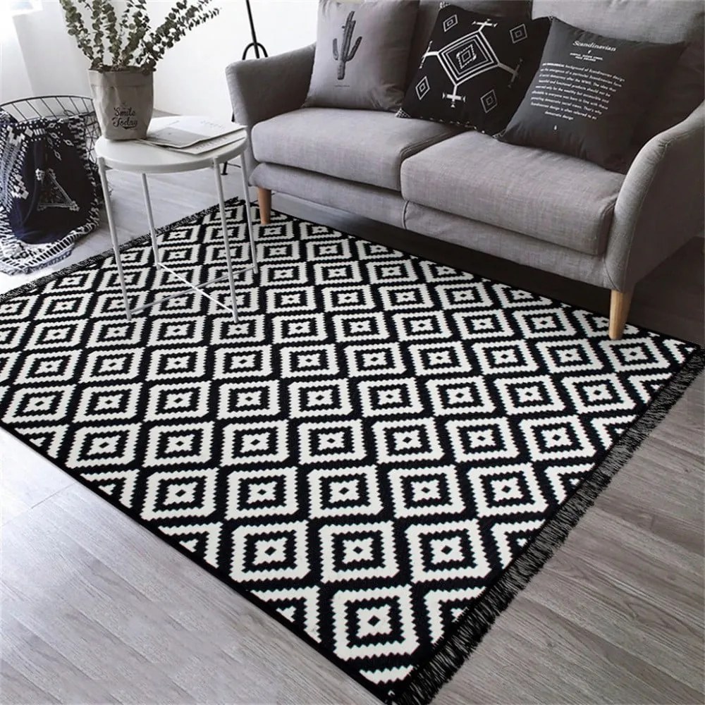 Covor reversibil Cihan Bilisim Tekstil Helen, 120 x 180 cm, alb-negru