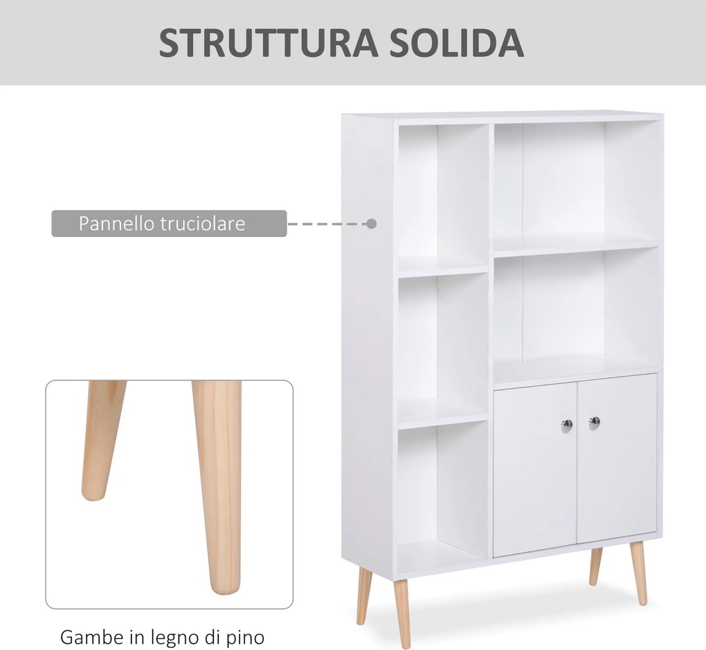 Biblioteca cu Picioare din Lemn din Pin Alb 80 x 23.5 x 118cm HOMCOM | Aosom Romania