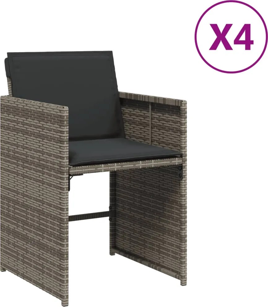 vidaXL Scaune de grădină cu perne, 4 buc., gri, poliratan