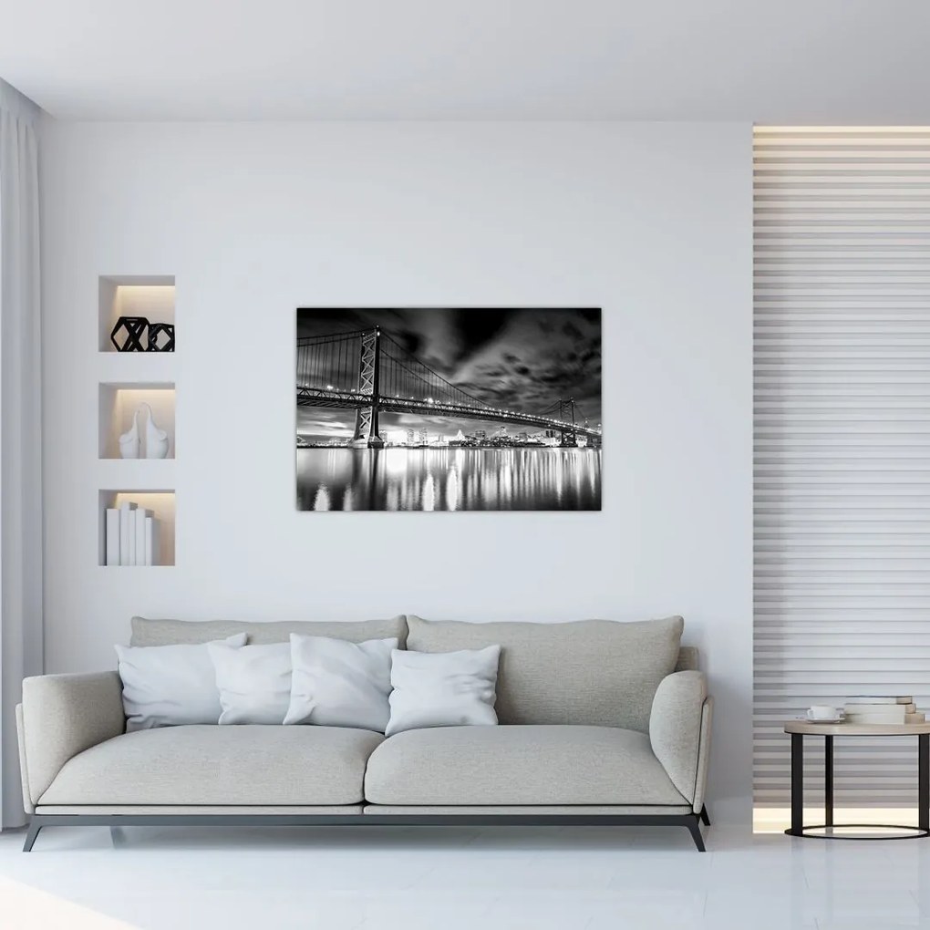 Tablou - Podul Benjamin Franklin, Philadelphia, alb-negru (90x60 cm)