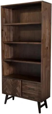 Biblioteca din lemn de salcam, cu 2 sertare si 1 usa Ashton L02 Brown, l90xA35xH195 cm