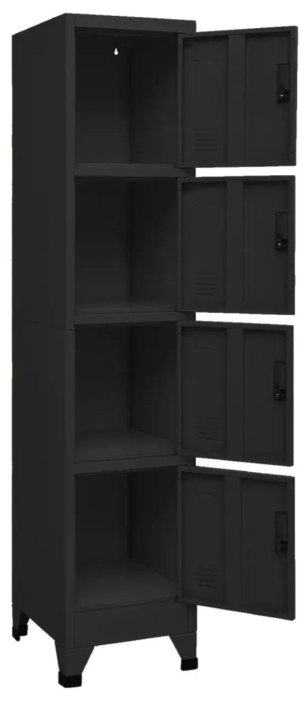Fiset, negru, 38x45x180 cm, otel Negru, cu 4 dulapuri, 1