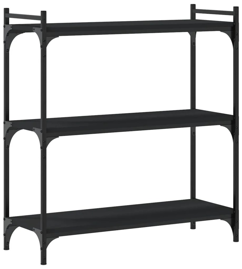 837667 vidaXL Bibliotecă cu 3 niveluri, negru, 80x30x86 cm, lemn prelucrat