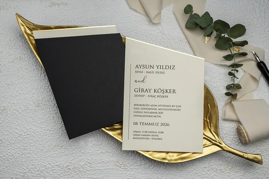 Invitatie de nunta, ivoire, cu ambalaj negru, 134x192mm – 9275