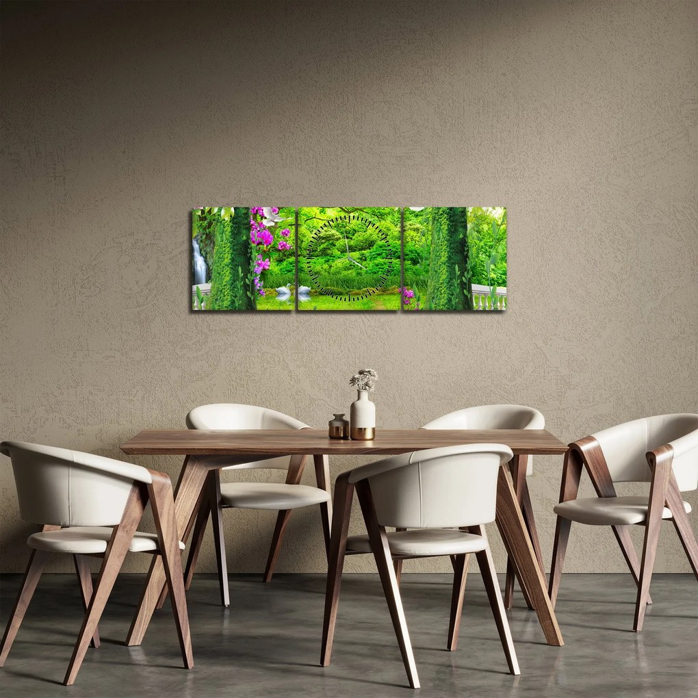 Tablou - Grădina magică cu lebede (cu ceas) (90x30 cm)