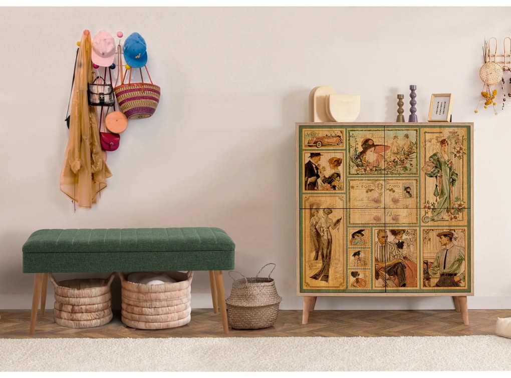 Mobilier pentru hol Maluxe 732 (Stejar sonoma + Verde). 1089064