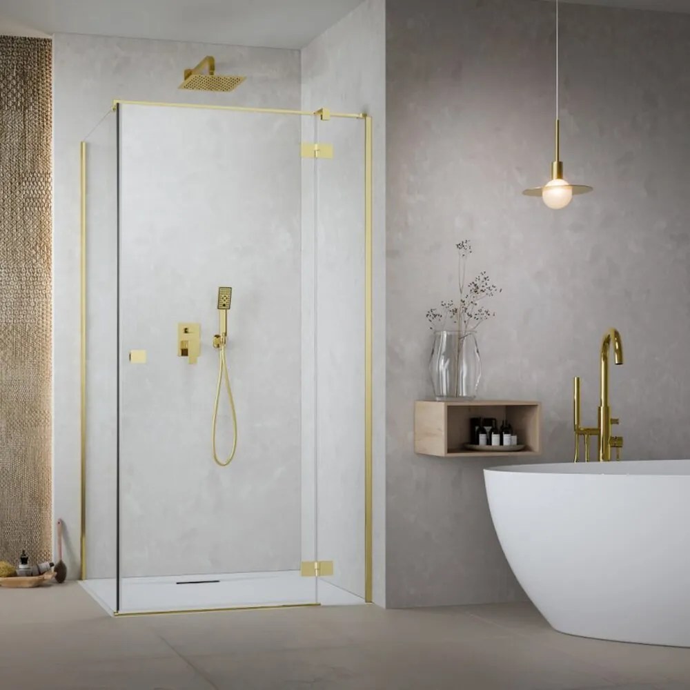 Cabina de dus dreptunghiulara cu usa batanta Radaway Essenza KDJ 90x70 cm auriu-transparent dreapta