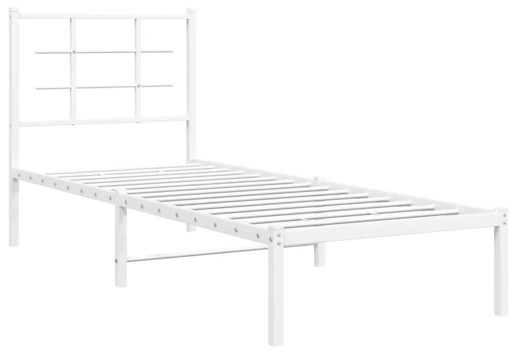 355601 vidaXL Cadru de pat metalic cu tăblie, alb, 80x200 cm