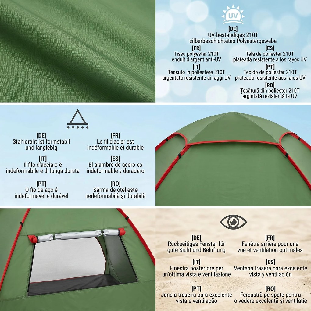 Outsunny Cort pentru Plajă cu Protecție UV 30+, Fereastră și Geantă de Transport, 200x150x119 cm, Verde | Aosom Romania