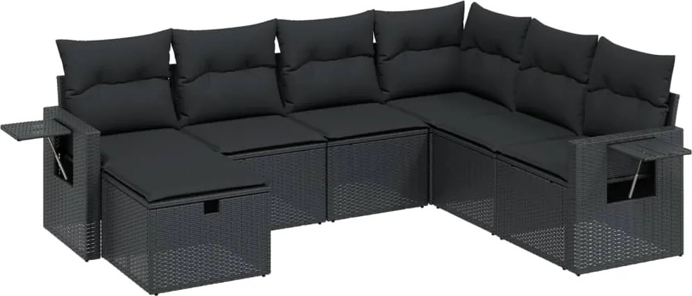 vidaXL Set canapele de grădină cu perne, 7 piese, negru, poliratan