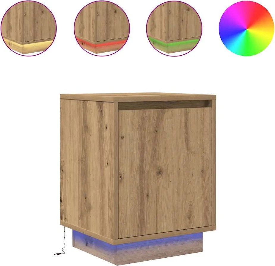 vidaXL Noptiera cu lumini LED Stejar Artisan 38x34x50 cm