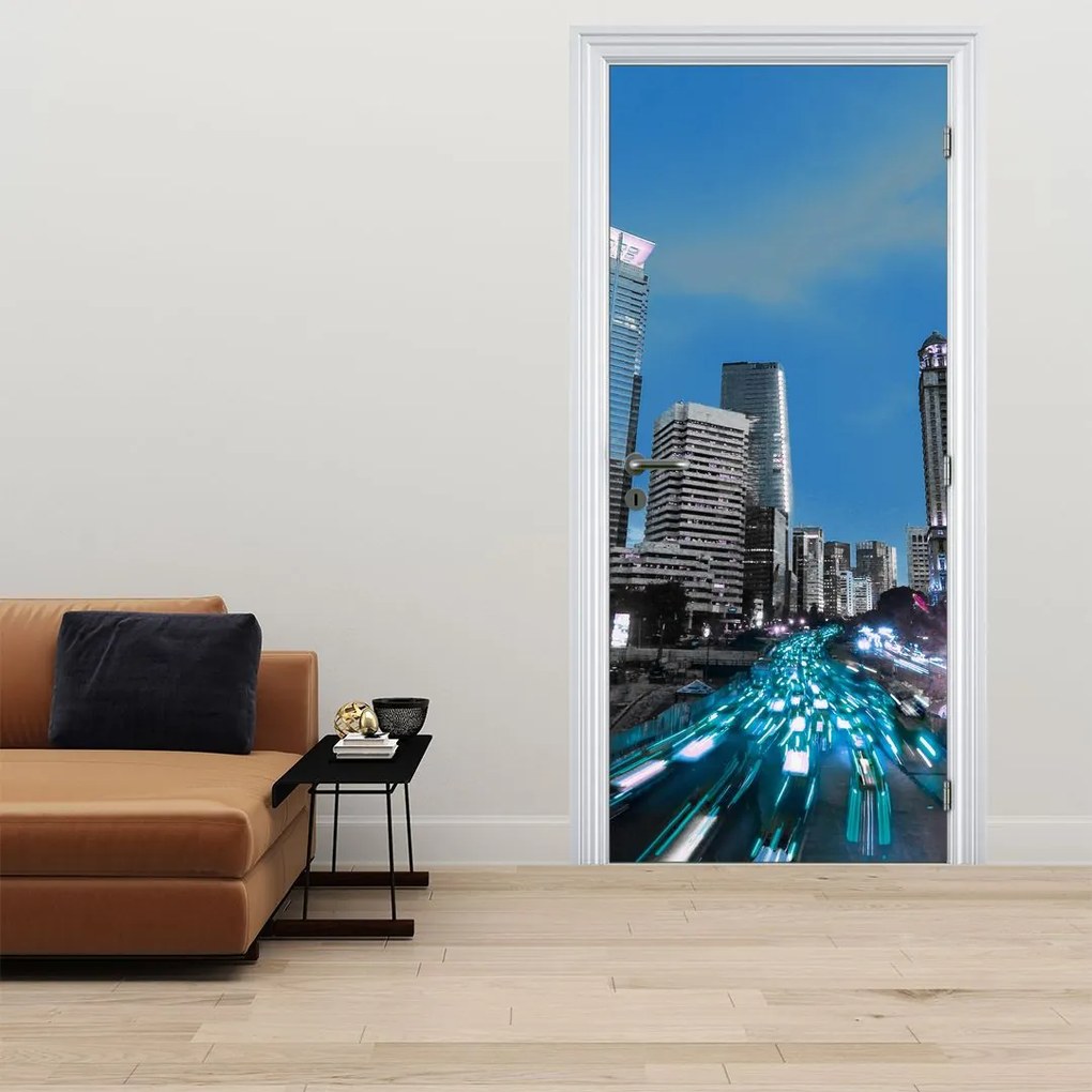 Fototapet pentru ușă - Oraș noaptea (95x205cm)