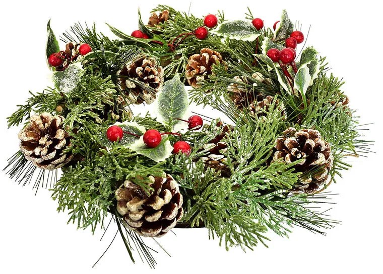 Coroniţă de Crăciun din conuri ILEX SI PĂDUCEL, 28 cm