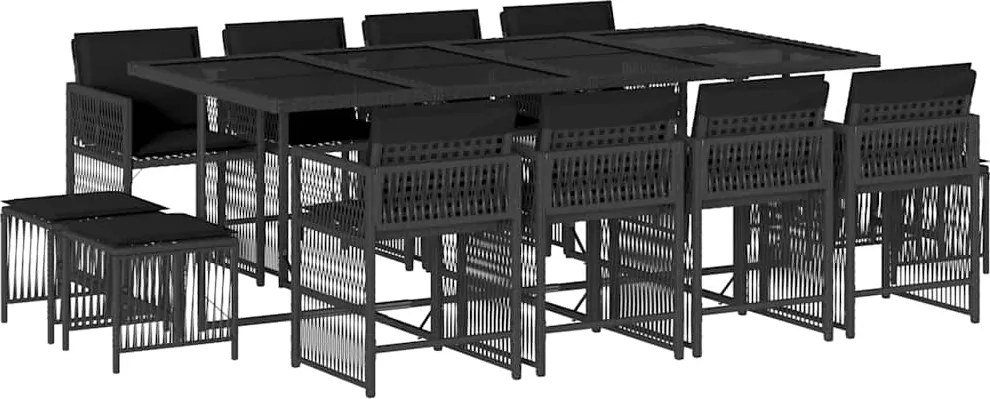 vidaXL Set mobilier de grădină cu perne, 13 piese, negru, poliratan