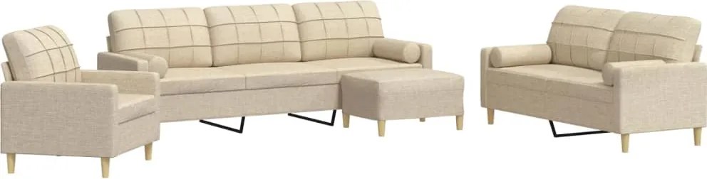 vidaXL Set canapele cu taburet și perne, 4 piese, crem, textil