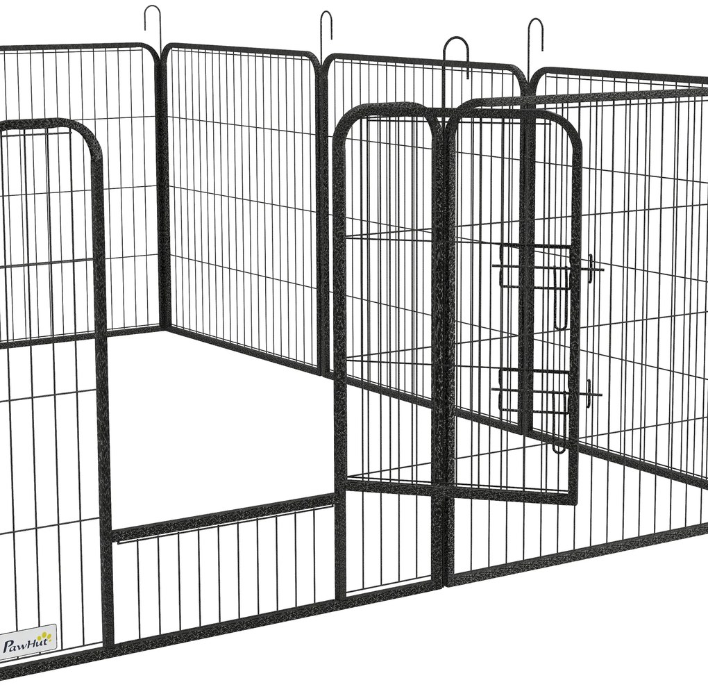 PawHut Gard pentru Câini, Incintă Modulară pentru Câini din 8 Secții pentru Interior și Exterior, 80x100 cm, Negru | Aosom Romania