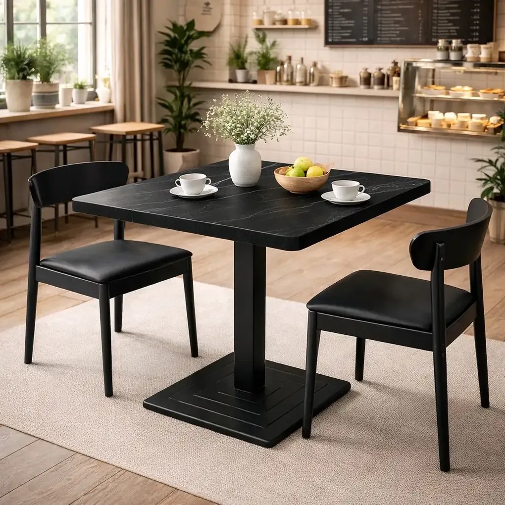 Masa din MDF, patrat  texturata, Homs, negru marmorat, 80 x 80 x 75 cm, A0111