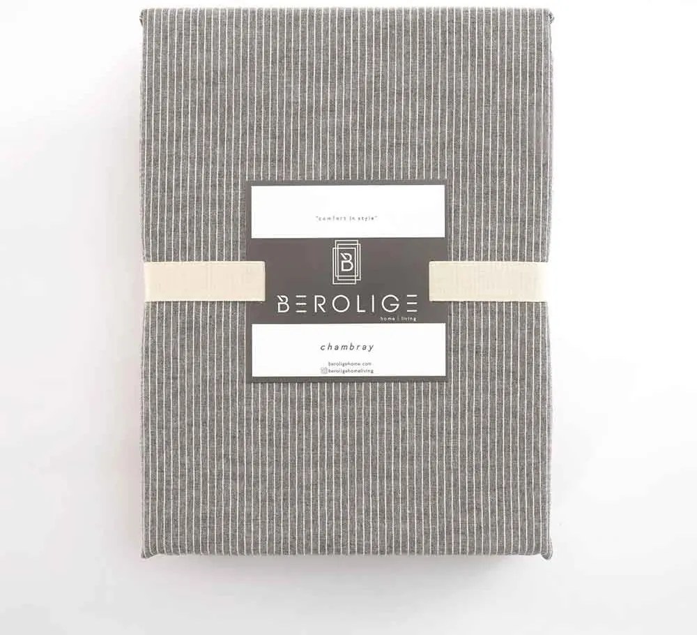 LENJERIE DE PAT NATURAL STRIPES, 2 PERSOANE, CEARCEAF PAT 240X260 CM, HUSA PILOTA 200X220 CM, 2 FETE PERNA 50X70 CM, 100% BUMBAC CU ASPECT DE IN, SISTEM INCHIDERE NASTURI, GRI/ALB