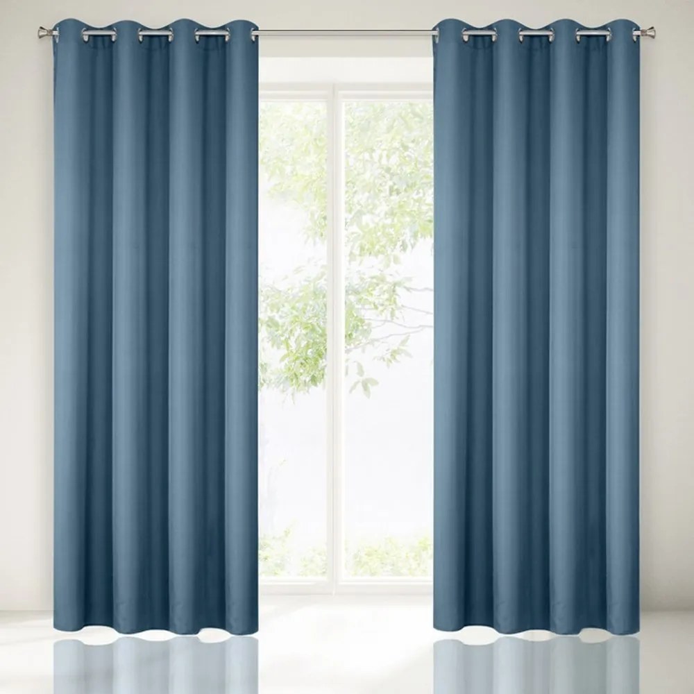 Draperie albastru închis cu inele metalice 140 x 250 cm
